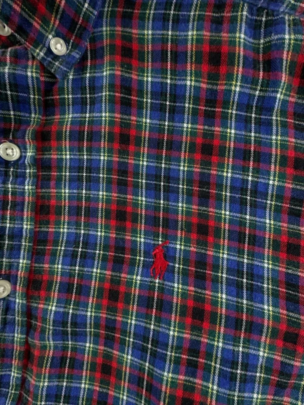 Ralph Lauren Boys Flannel Button Up Shirt Long Sleeve Colorful Plaid Red Blue